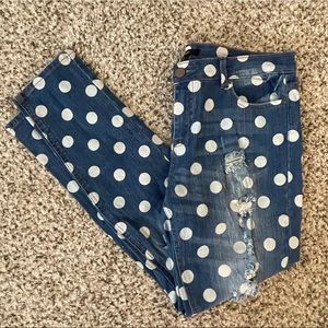 Forever 21 Polka Dot Distressed Skinny Jeans